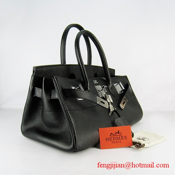 Hermes Birkin 42cm Togo Leather Bag 6109 Black silver padlock
